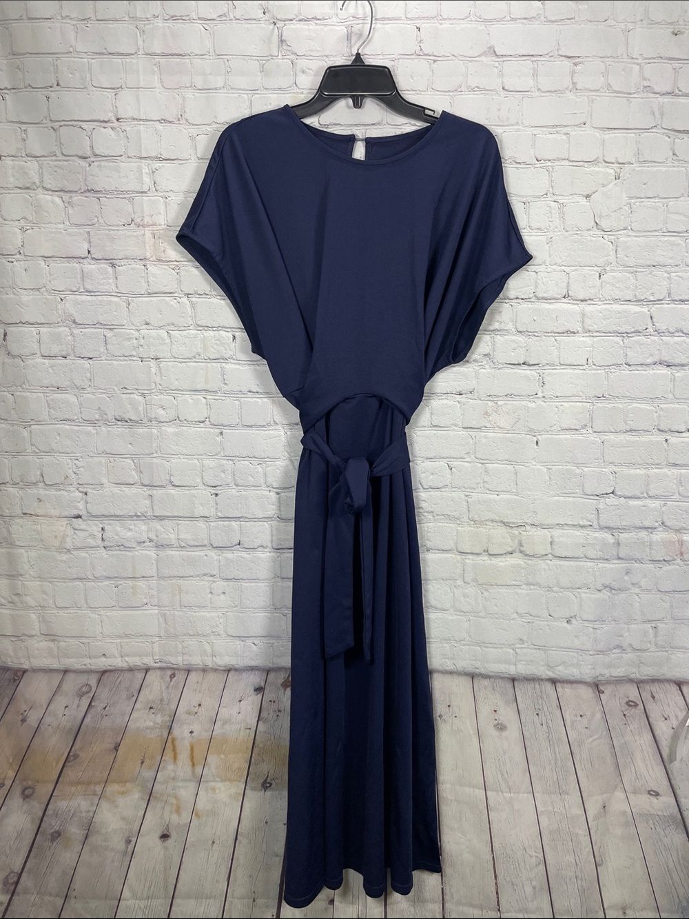 Women's Navy Tie-Waist Casual Basic Color  Maxi Dress Size X-Large